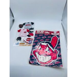 One Big Sticker Cleveland Indians Logo + Sheet Of Uniform Stickers MLB Baseball